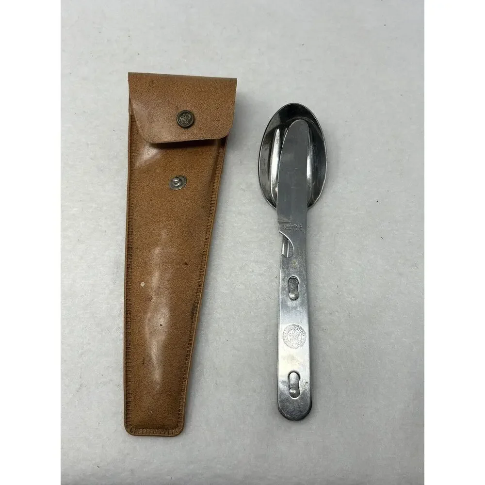 Vtg Boy Scouts Utensil Set Camping Hiking Knife‎ Fork Spoon Imperial Stainless